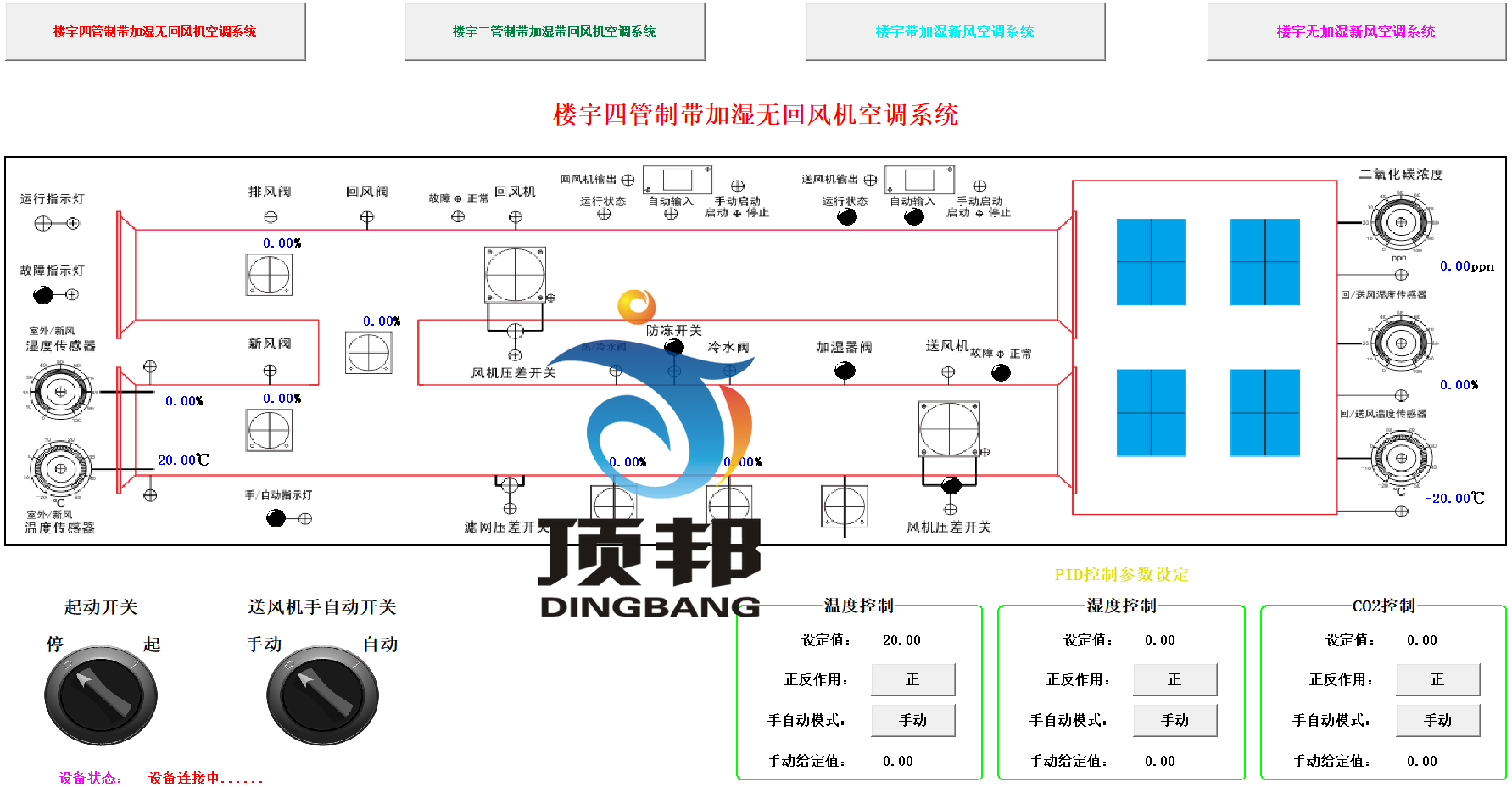 樓宇空調監(jiān)控系統(tǒng)實驗實訓裝置(圖2) 軟件頁面